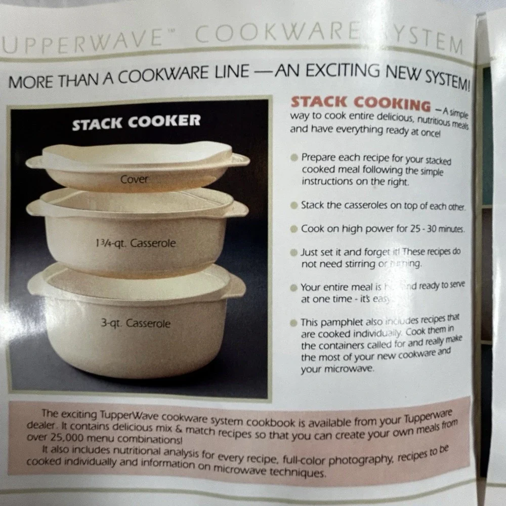 TUPPERWARE Cookware System Microwave 3 QT ,1 3/4 QT Stacking Cooker 1990 Almond